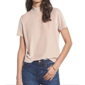 Madewell Womens Top Neutral Cream/Beige Velvet Mockneck Short Sleeves Tee Size M